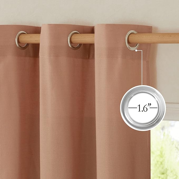 NICETOWN Terracotta Linen Curtains for Girls Room, Grommet Privacy Added Thick Flax Linen Burlap Semi Sheer Light Filtering Window Treatments for Living Room, W55 x L90, 2 Panels