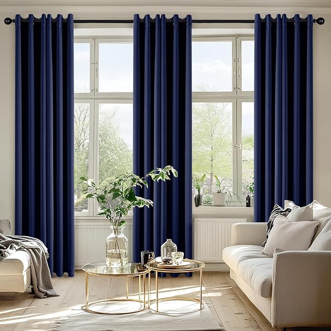 MIULEE Navy Blue Blackout Curtains for Bedroom Living Room 86 Inches Long 2 Panels, Thermal Insulated Room Darkening Drapes Solid Grommet Noise Reducing Light Blocking Window Treatments 40x86 Inch