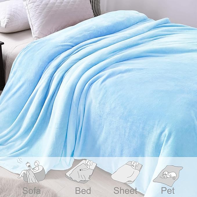 Exclusivo Mezcla Fleece Ice Blue Throw Blanket for Couch, Sofa, Super Soft and Warm Blankets, All Season, Cozy, Plush, Lightweight, 50x60 Inches