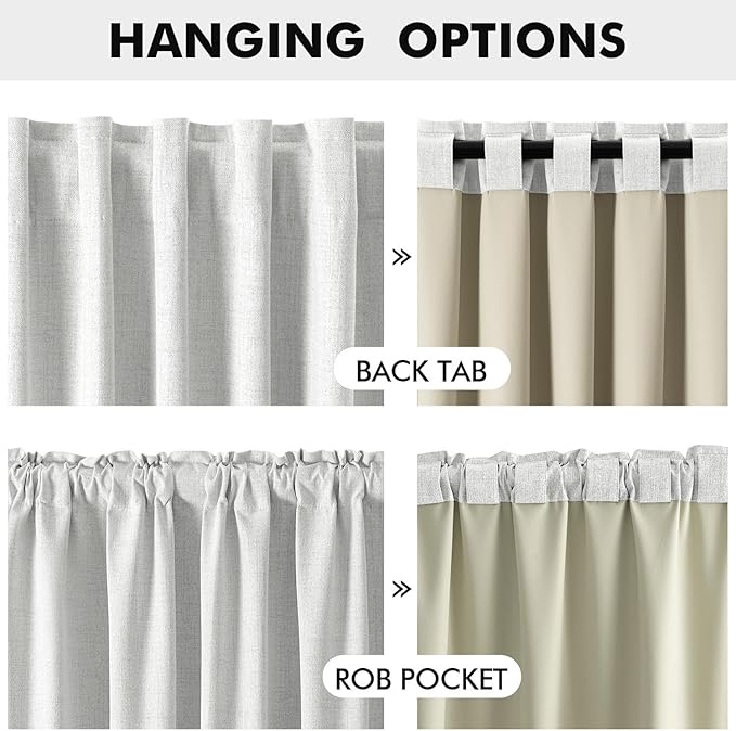 MIULEE 100% Blackout Linen Curtains for Bedroom, Heathered White Solid Luxury Decor Thermal Insulation Room Darkening Drapes for Living Room Nursery Back Tab Rod Pocket 42 x 63 Inches, 2 Panels