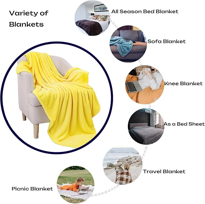 JIAHANNHA Yellow Throw Blanket Fleece Blanket Throw Size(50 by 70 Inches),Super Soft Cozy Plush Blanket for Couch Sofa Bed,Lightweight Warm Bed Blankets for Adults,All Season