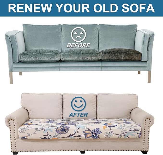 Smiry Printed Couch Cushion Covers, Stretch Soft Couch Covers for Sofa, Washable Non-Slip Sofa Slipcover Furniture Protector for Indoor and Outdoor (3 Pack, Beige)