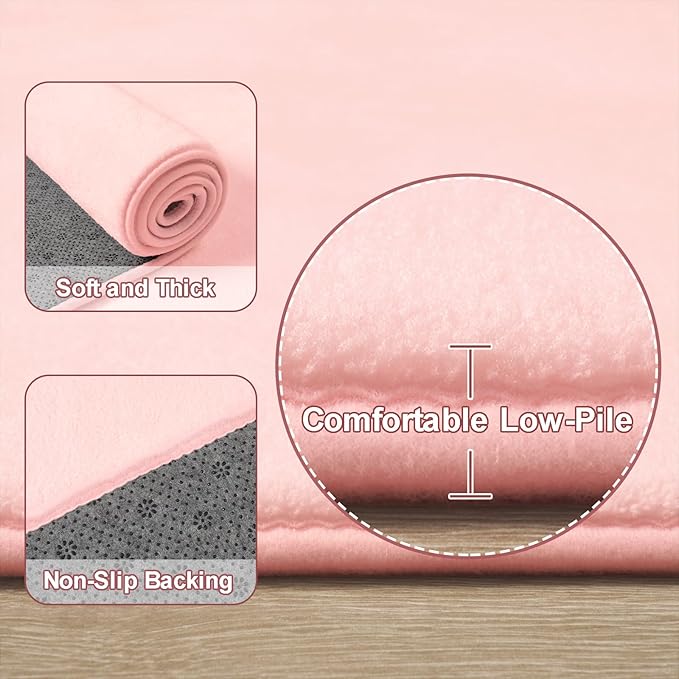 Amearea Large Modern Area Rugs for Bedroom Living Room, 6x9 Feet Pink Thickened Memory Foam Rug, Fluffy Indoor Washable Rugs Non Slip Minimalist Carpet for Boys Girls Dorm Nursery Room Decor