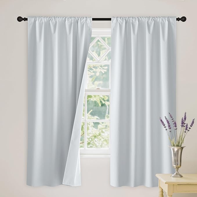 RYB HOME White 100% Blackout Curtains, Thermal Insulated Heat & UV Blocking Total Room Darkening Privacy Drapes for Bedroom Dining Living Room, Width 42 by Length 63, White, 2 Panels