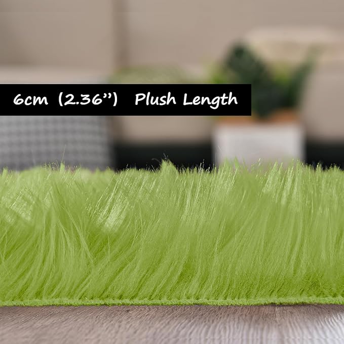 Goolela Lime Green Area Rug 6x9 Fuzzy Fluffy Furry Shag Rug for Bedroom Faux Sheepskin Fur Soft Rectangle