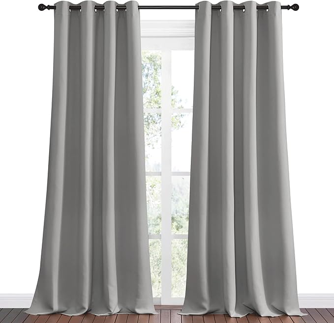 NICETOWN Silver Grey Room Darkening Curtain Panels 102" Long for RV, 55" Width, 2 Panels, Play Room, Studio, Heat Block Out and Keep Warm Drapes Window Treatment Drapes for Doorway Entryway Patio