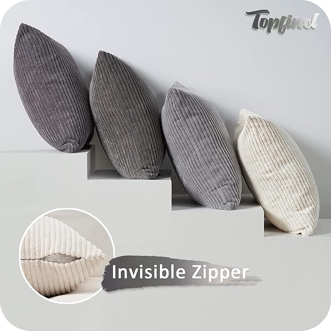 Topfinel Euro Shams Decorative Throw Pillows Covers for Bedroom,Large Cream Grey Fluffy Corduroy Western Home Decor Cushion Cases,Soft Neutral Gray Shams Set of 4 26x26 Inch