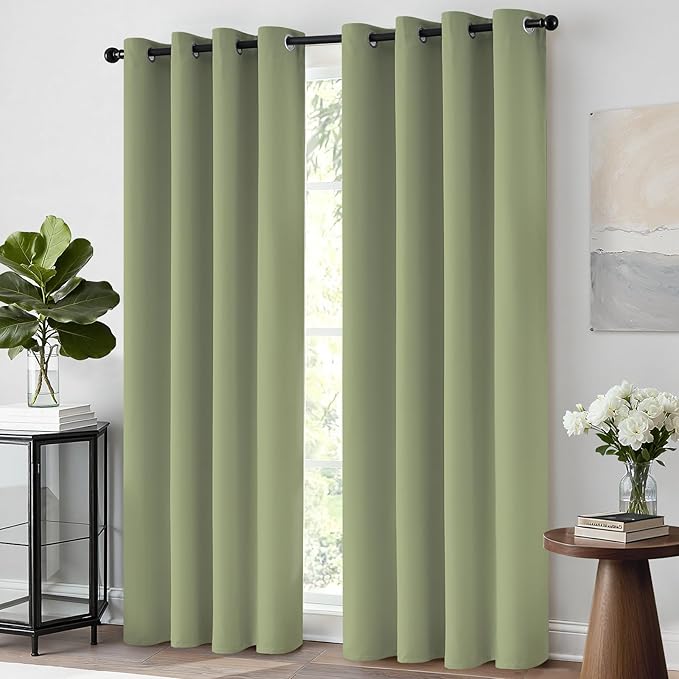 Yakamok Solid Blackout Curtains with Grommet Top, Thermal Insulated Room Darkening Drapes for Bedroom(Sage Green, 52Wx72L, One Pair)