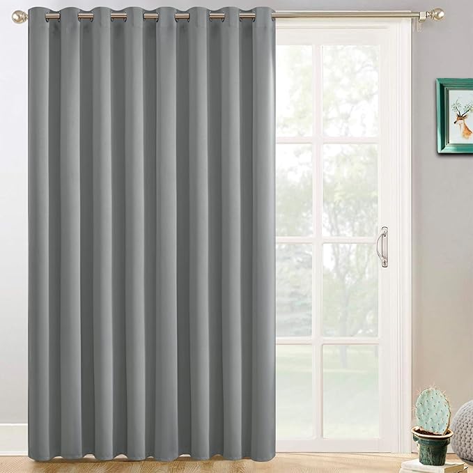 Yakamok Blackout Patio Curtains 100x84 Inches for Sliding Door Extral Wide Blackout Curtain Panels Thermal Insulated Room Divider - Grommet Top, 7' Tall by 8.3' Wide - Dove Grey