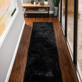 ORINOVA Black Shag Faux Rabbit Fluffy Fur Rugs for Bedroom Machine Washable Runner Rugs for Living Room 2x8 Runner Rug Nursery Rug