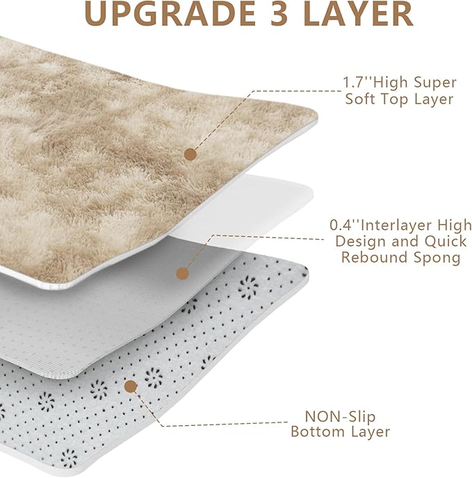 Shag Area Rugs for Bedroom Living Room,4X6 Ultra Soft Fluffy Area Rugs for Dorm, Indoor Carpet Nursery Rugs for Kids Room Home Decor,Camel