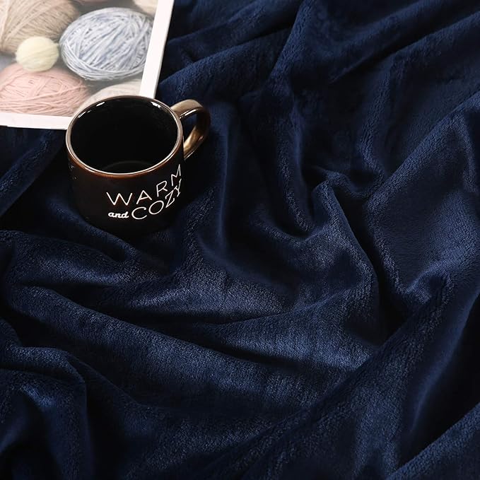 TASTHROW Large Flannel Fleece Throw Blanket, 90×108 Inch - Cozy Lightweight Thick Blanket - All Seasons Suitable for Women, Men and Kids (Navy)