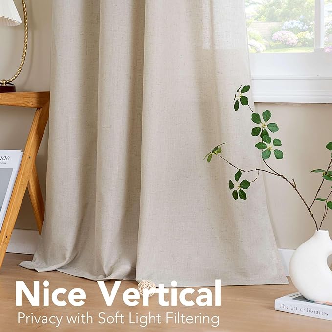 H.VERSAILTEX Luxurious Natural Linen Curtains - 2 Pieces - Total Size 104 Inch Wide (52 Inch Each Panel) - Light Filtering Solid Drapes for Window Grommet Top (Set of 2, 52 by 63Inch, Angora)
