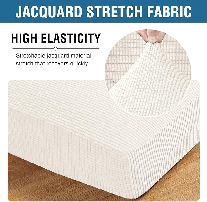 H.VERSAILTEX Super Stretch Individual Seat Cushion Covers - Sofa Couch Cushion Slipcover Sets - Thick Jacquard Textured Twill Fabric - Large (2 Piece, Porcelain White)