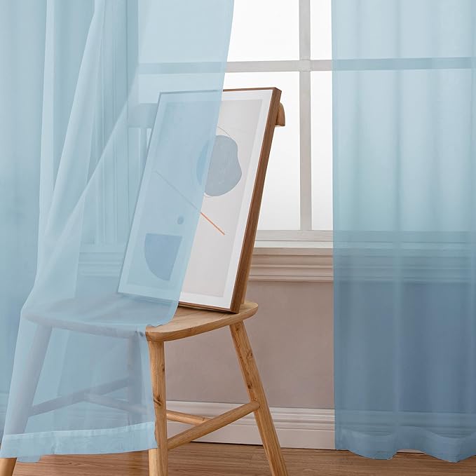 Chyhomenyc Sky Blue Sheer Curtains 96 inches Long 2 Panels, Light Filtering Light Blue Elegant Voile Window Treatment Drapes for Bedroom Living Room, Each 42 Wx96 L, 8FT