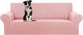 KEKUOU Stretch Oversized Sofa Slipcover 1 Piece Couch Sofa Cover (94"-110") Furniture Protector 4 Seater Sofa with Elastic Bottom for Kids,Pet.Jacquard Checked Pattern Fabric(X Large,Dusty Pink)
