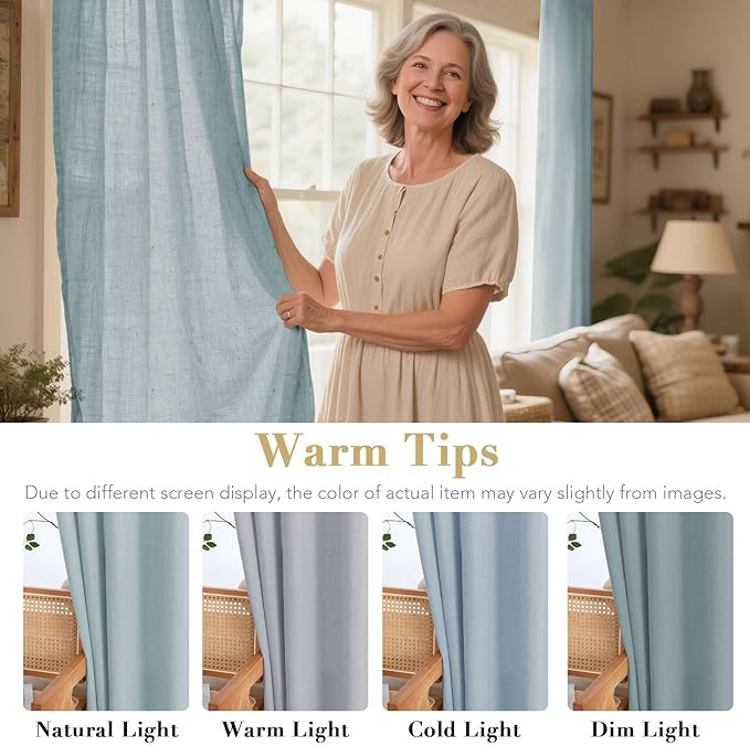 H.VERSAILTEX Living Room Linen Curtains - Semi Sheer, Nickel Grommet, Energy Saving, Light Filtering Window Treatments - Cloud Blue, 2 Panels, 52 x 84 Inch