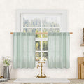 LAMIT Short Linen Window Curtains 30 Inches Long 2 Panels, Light Sage Semi Sheer Light Filtering Panels Back Tab and Rod Pocket Neutral Drapes for Basement/Small Windows, 34 x 30 Inch