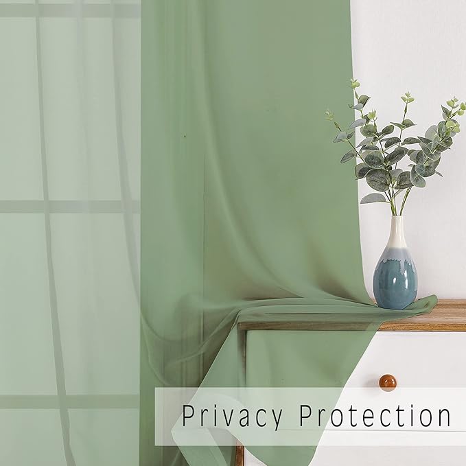 OWENIE Sheer Curtains, Sage Green Sheer Curtains 84 inch Length 2 Panels Set, Rod Pocket Voile Fimly Sheer Drapes for Living Room/Bedroom, 2pcs, Each 42" W x 84" L
