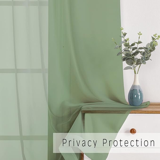 OWENIE Sheer Curtains, Sage Green Sheer Curtains 63 inch Length 2 Panels Set, Rod Pocket Voile Fimly Sheer Drapes for Living Room/Bedroom, 2pcs, Each 42" W x 63" L