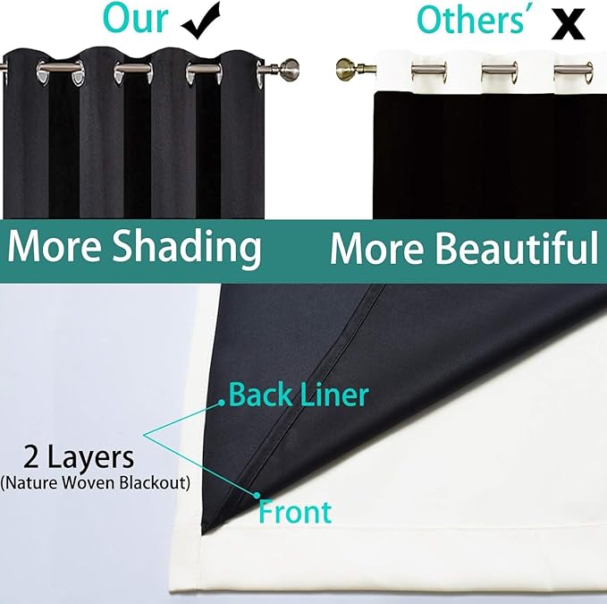Yakamok 100% Blackout Curtains 96 Inches Long, 2 Thick Layers Heat and Full Light Blocking Soft Thermal Insulated Drapes for Bedroom(52" Wide Each Panel, Cream, 1 Panel)