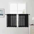 Nanspring Black Linen Curtains 24 Inch Length for Kitchen Small Windows Privacy Front Door Back Tab and Rod Pocket Drapes for Cafe Camper Small Curtains, 30 x 24 Inch,2 Panels