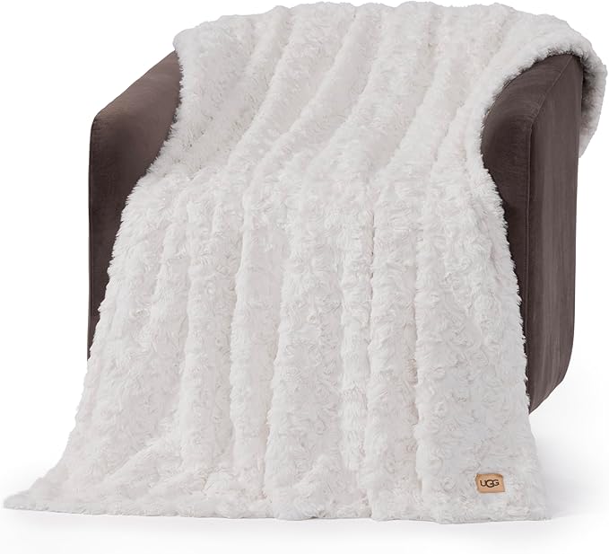 UGG Adalee Faux Fur Throw Blanket for Couch, Cozy Soft Blanket for Bed or Chair, Giftable Fluffy Throw, Machine Washable, Luxury Spring Home Decor, 50-inch x 70-inch, Natural White