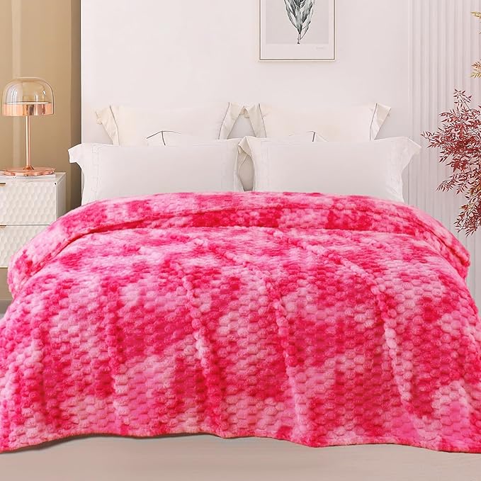 Exclusivo Mezcla Fleece King Blanket for Bed, Extra Large Fuzzy Tie-dye Hot Pink Bed Blankets, Soft Cozy Plush Sofa Throws for All Seasons, 90x104 Inches