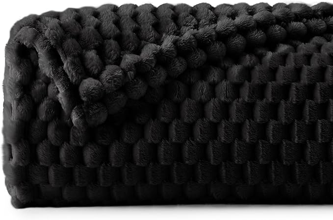 BEDELITE Fleece Blanket Throw XL for Bed Couch, 3D Jacquard Decorative Black Throw, Soft and Cozy Warm Plush Fuzzy Blanket All Seasons Suitable, 50x70Inches