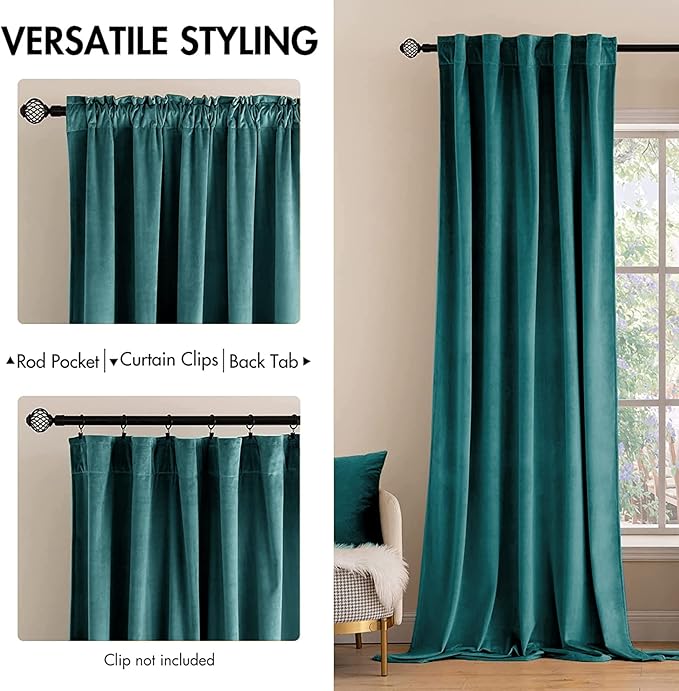MIULEE Teal Velvet Curtains 96 inches 2 Panels - Luxury Blackout Curtains for Bedroom Living Room Thermal Insulated Super Soft Window Drapes Rod Pocket & Back Tab, W52 x L96 inches