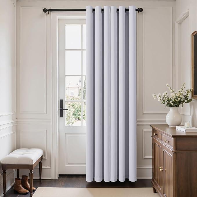 MIULEE Blackout Door Curtain Set of 2, 34 x 80 Inch Greyish White Thermal Insulated Room Divider Drapes with Grommet Top for Privacy Cover, Living Room, Bedroom, Closet & Temporary Doorway