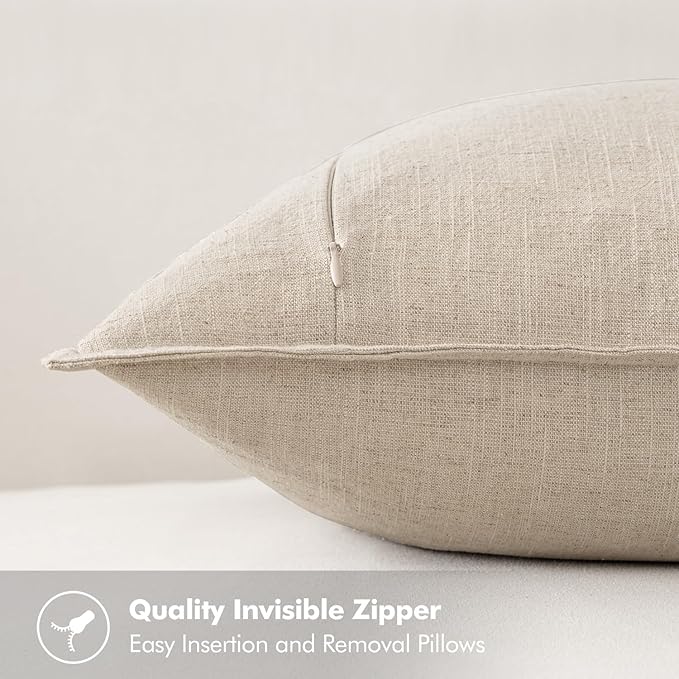 MIULEE Decorative Linen Euro Sham Pillow Covers 22x22 Inch Natural Beige Boho Farmhouse Neutral Couch Throw Pillows for Bed Pack of 2 Accent Modern Pillowcase Sofa Livingroom Home Decor