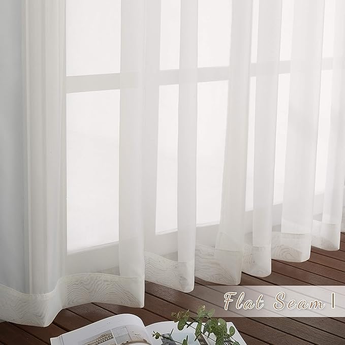 NICETOWN Sheer Curtains for Windows 63 inch Length, Grommet Living Room Curtain Panels Voile Textured Soft & Lightweight Window Dressing for Bedroom Decor, Beige, W54 x L63, 2 Pieces