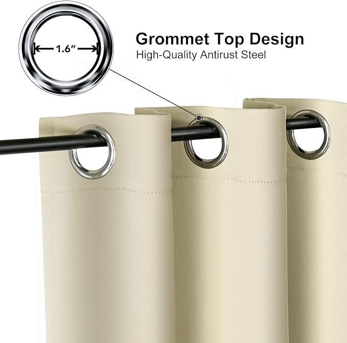 ChrisDowa Small Window Curtains for Kitchen and Bedroom - Grommet Short Thermal Insulated Room Darkening Curtains (2 Panels, Beige, 42 x 36 Inch)