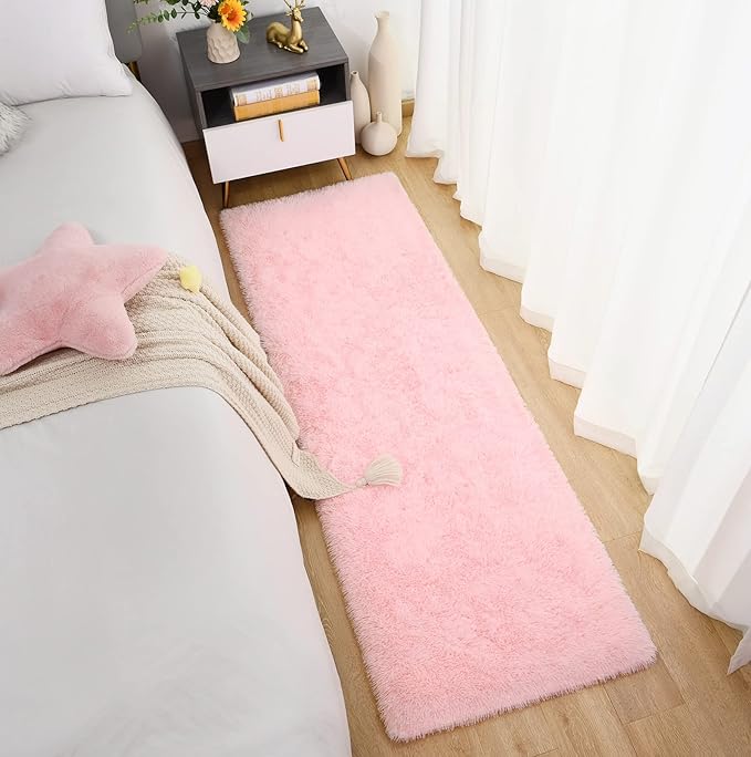 Chicrug Soft Runner Rug for Bedroom Living Room Plush Fluffy Rugs 2x6 Feet, Shag Furry Runner Rug Carpet Non Shedding for Nursery Children Kids Girls Room Home Decorative, Pink