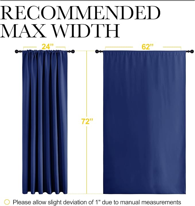 NICETOWN 2 Panels Blackout Curtains, Rod Pocket Window Curtains Room Darkning Drapes for Bedroom/Living Room, Thermal Insulated Solid Draperies for Home Office/Study, 62 by 72-Inch, Royal Blue