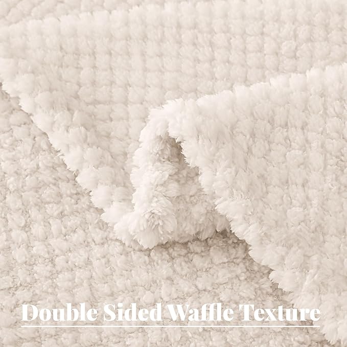 Whale Flotilla Queen Size Fuzzy Fleece Blanket for Bed, 90x90 Inch Fluffy Warm Soft Jacquard Blankets for All Season, Lightweight and Cozy, Ivory