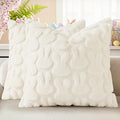 decorUhome Easter Bunny Pillow Covers 16x16 Inch Set of 2, Soft Plush Faux Wool Jacquard Cream White Rabbit Cushion Covers, Farmhouse Neutral Spring Easter Holiday Decor for Couch Sofa Bed