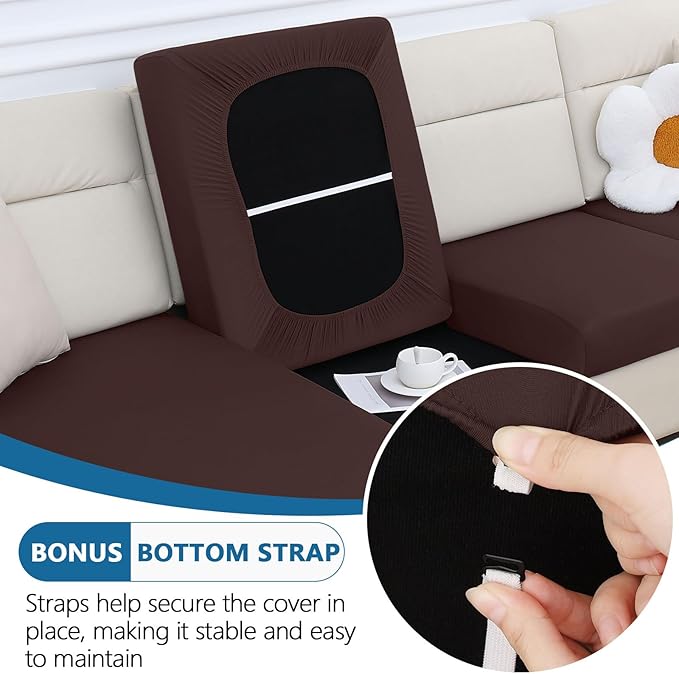 hyha Milk Silk Couch Cushion Covers, Soft Magic Sofa Covers Washable for 2 Cushion Couch, Stretch Sectional Outdoor Cushion Covers for Patio Furniture with Elastic Bottom(2 Packs, Chocolate)