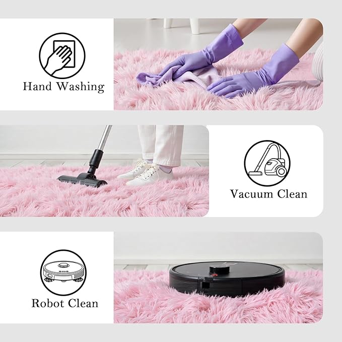 Area Rugs 9x12 Living Room, Pink Large Area Rug Shag Shaggy Carpet Soft Plush Furry Bedside Rug, Machine Washable Area Rugs for Bedroom Kids Girls Boys Home Decor Anti Slip(9 x 12, Pink)
