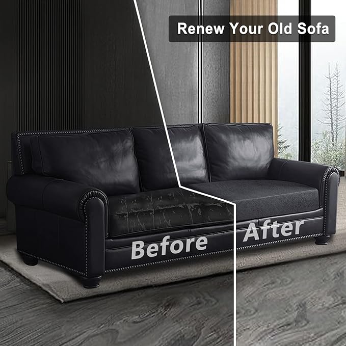 Leather Look Couch Cushion Covers Sofa Seat Slipcovers Sets Couches Furniture Protector for Sectional Armchair Loveseat Pets Kids Stretch Spandex Fabric (1 Cushion Sofa, Dark Grey)