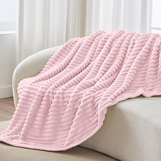 BEDELITE Fleece Throw Blanket for Couch - 300GSM Soft & Warm Fluffy Cherry Blossom Blanket, Decorative and Giftable Striped Blankets for Women, Men, 50"x60"