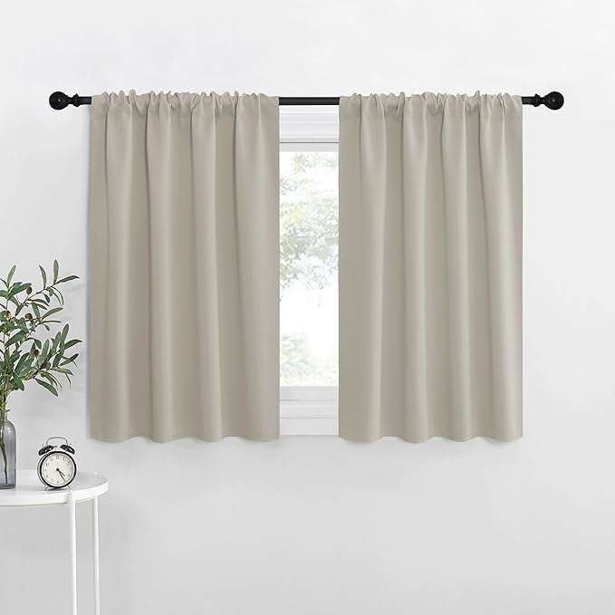 NICETOWN Blackout Curtains for Living Curtains, Room Darkening Window Curtain Panels, Easy-Care Solid Thermal Insulated Draperies/Drapes for Daughter Room (Natural, 2 Panels, 34 by 30)