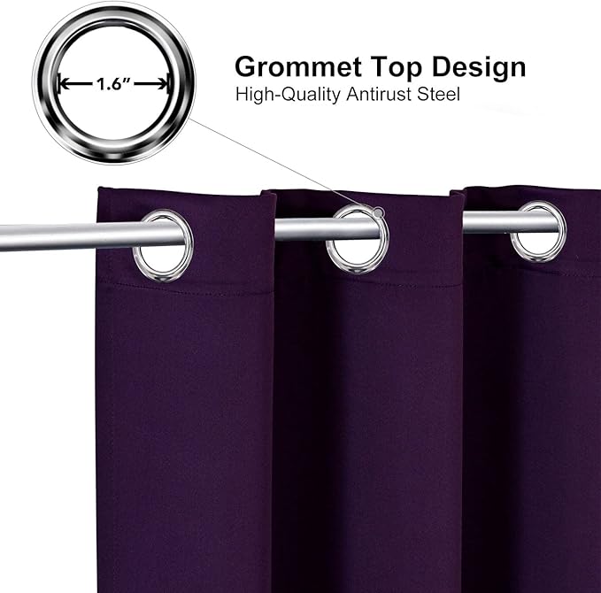 ChrisDowa Grommet Blackout Curtains for Bedroom and Living Room - 2 Panels Set Thermal Insulated Room Darkening Curtains (Royal Purple, 52W x 95L)