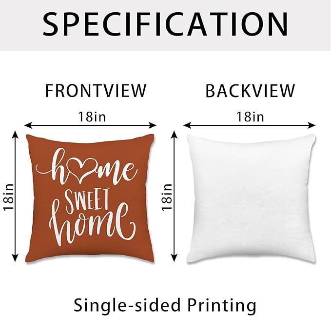 Hexagram Geometric Burnt Orange Pillow Covers 18x18 Set of 4, Decorative Outdoor Boho Modern Throw Pillow Covers, Home Sweet Home Farmhouse Cushion Case for Couch Sofa Bedroom Indoor Decor(No Insert)