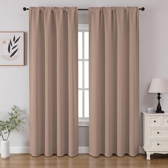CUCRAF Khaki Blackout Curtains 84 inch Length 2 Panels Set, Rod Pocket Room Darkening Drapes for Bedroom Living Room, Insulated Thermal Light Blocking Window Curtain (W52 x L84 Inch)