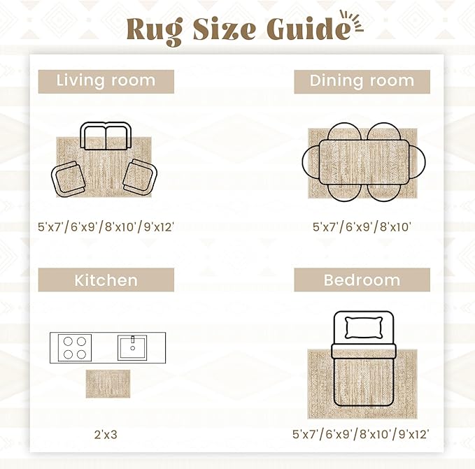 Living Room Rugs 9x12: Washable Moroccan Geometric Boho Rug Farmhouse Non Slip Stain Resistant Large Rug Low Pile Soft Carpet for Bedroom Dining Room Kids Room (Light Brown,9'x12')