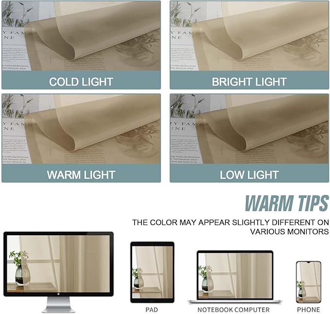 Taupe Sheer Curtains for Window 96 Inches Long 2 Panels Set, Soft Airy Light Filtering Voile Sheer Curtains for Living Room Bedroom, Dual Rod Pocket Elegant Window Drapes, 2x42Wx96L Inches