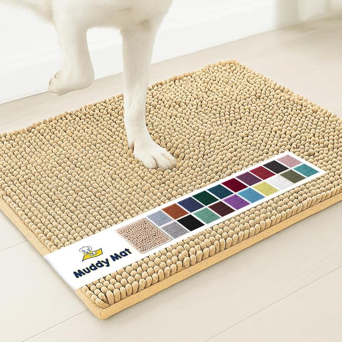 Muddy Mat® | Super Absorbent Door Mat Indoor, Microfiber Quick Dry Chenille Entryway Rug, Non-Slip Front Door Mat, Indoor Mats for Entryway, Machine Washable Pet Rug, Beige 16"x24"