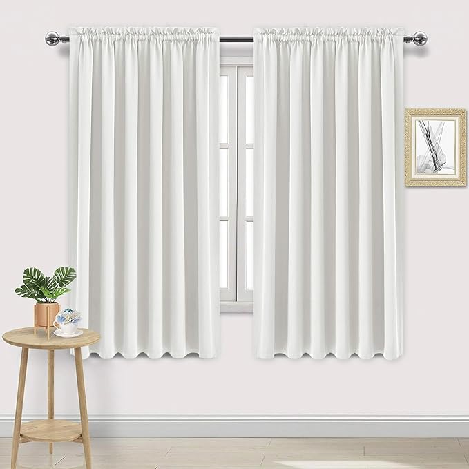 DWCN Blackout Curtains for Living Room Thermal Insulated, Energy Saving & Noise Reducing Bedroom Curtains, Ivory, W 70x L 63 Inch, Set of 2 Rod Pocket Curtain Panels